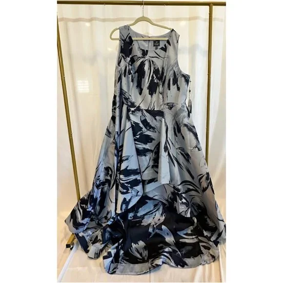 Adrianna Papell | Dresses | Adrianna Papell Nwt High Low Floral Dress Gown  Navy Light Blue 24w Plus | Poshmark